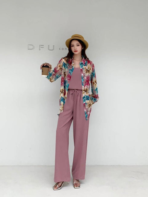 Summer Floral Shirts With Tang Tops and Trousers sets